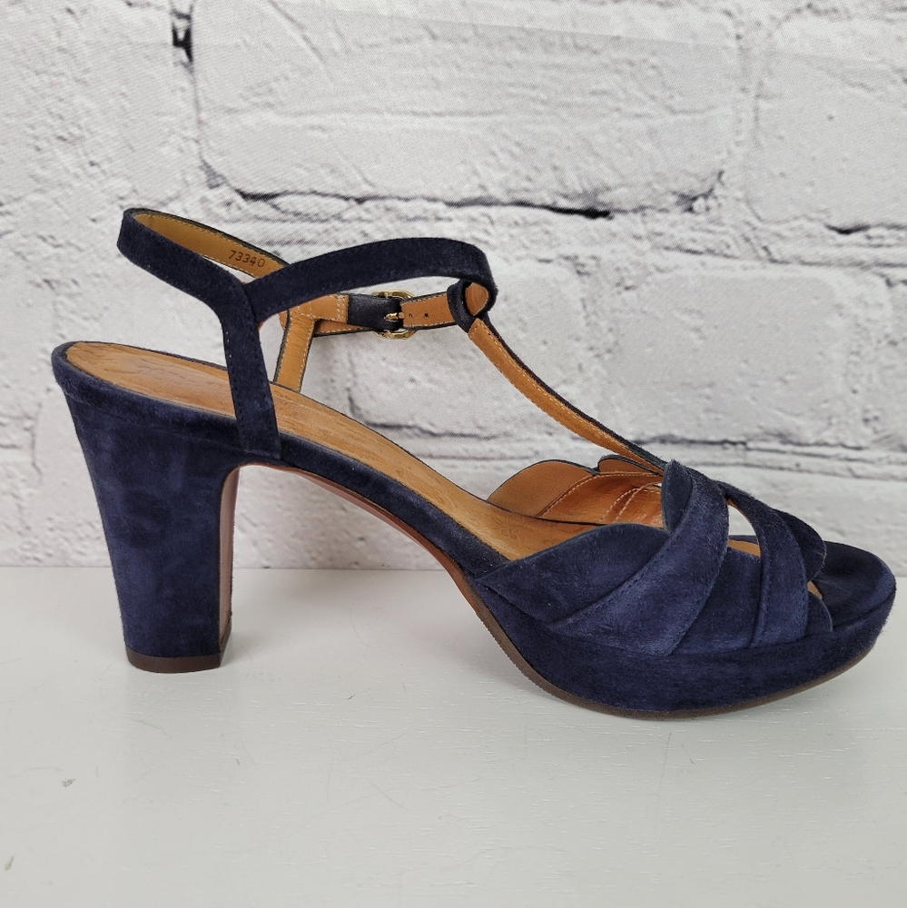 CHIE MIHARA Blue Suede T-strap Strappy Platform Sandals - Picture 5 of 13